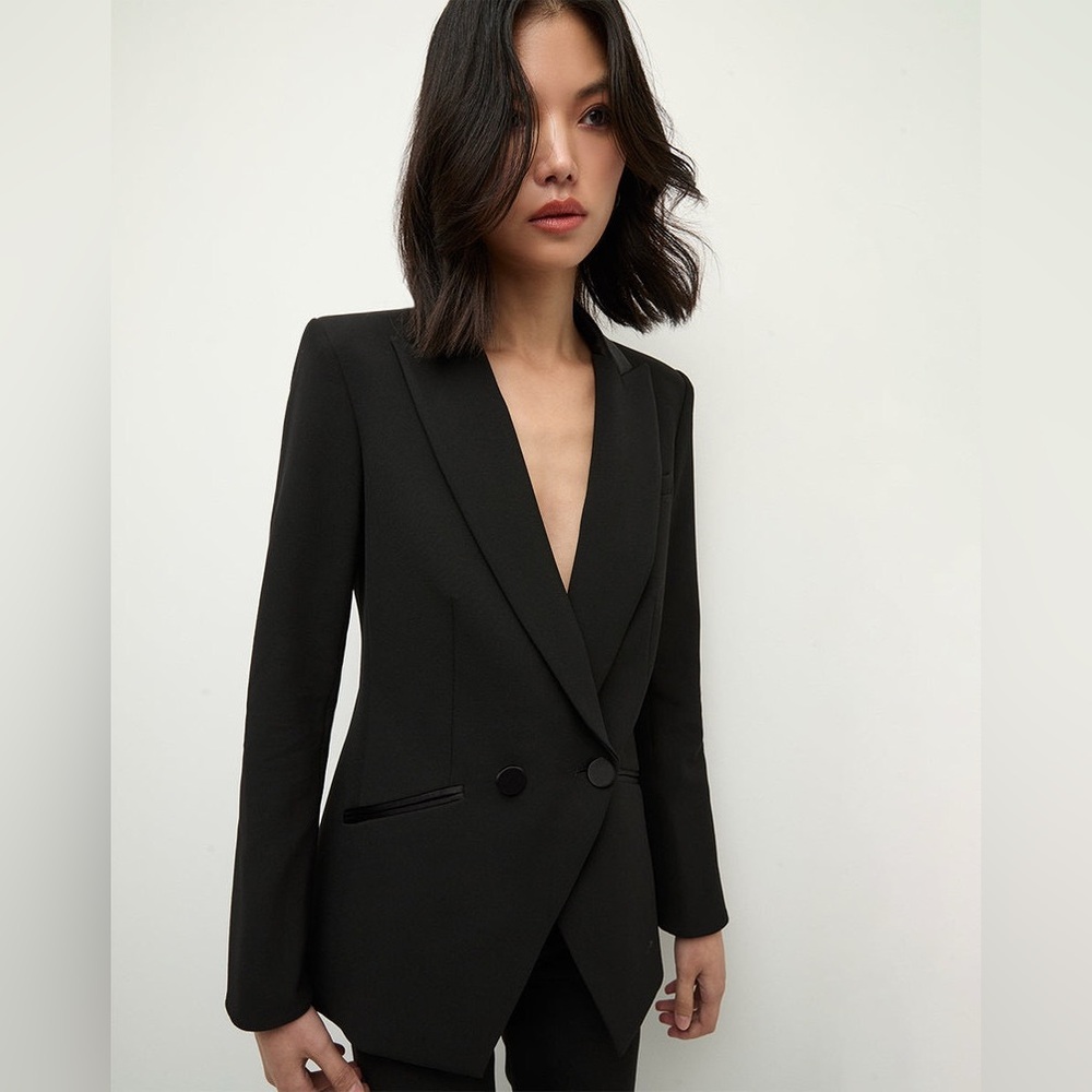 NWT $798 Veronica Beard Rickie Dickey Double-breasted Woven Blazer Black